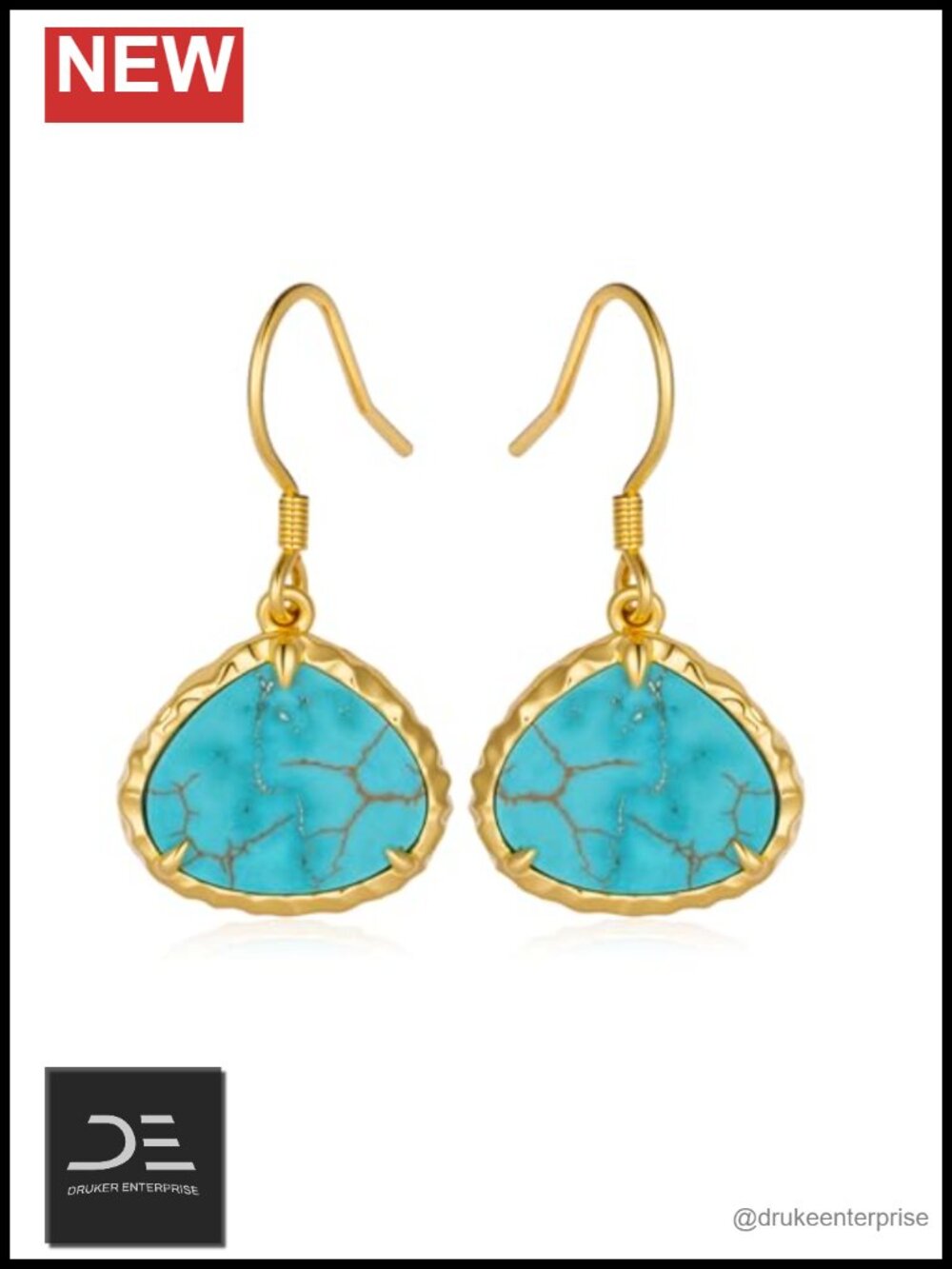 Genuine Turquoise 925 Sterling Silver Gold Plated Drop Dangle Earrings Lever